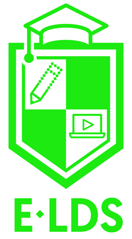 E-Learning Design Solutions logo, featuring a shield with a graduation cap, pencil, and laptop icons. Text: E·LDS.